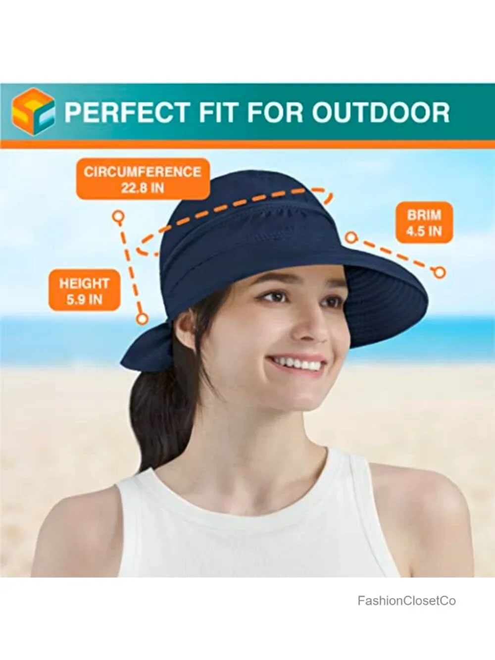 Wide Brim Sun Hat UPF 50+ Zip-Off Ponytail Beach Visor Foldable Travel